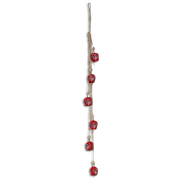 Bild 1 von Glücksglocke Girlande 6 rot mit Juteband Herzmotiv 3,5x4x65cm