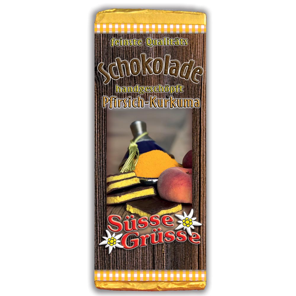 Bild 1 von Schokolade handgeschöpft 100g Pfirsich-Kurkuma