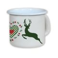 Emailletasse Motiv Hirsch/Herz grün