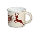 Emaille Espresso-Tasse Motiv Hirsch/Herz rot