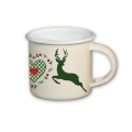 Emaille Espresso-Tasse Motiv Hirsch/Herz grün