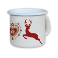 Emailletasse Motiv Hirsch/Herz rot